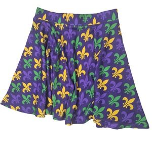 Womens Purple Mardi Gras Fleur de Lis Skater Skirt Size S Leevuyu